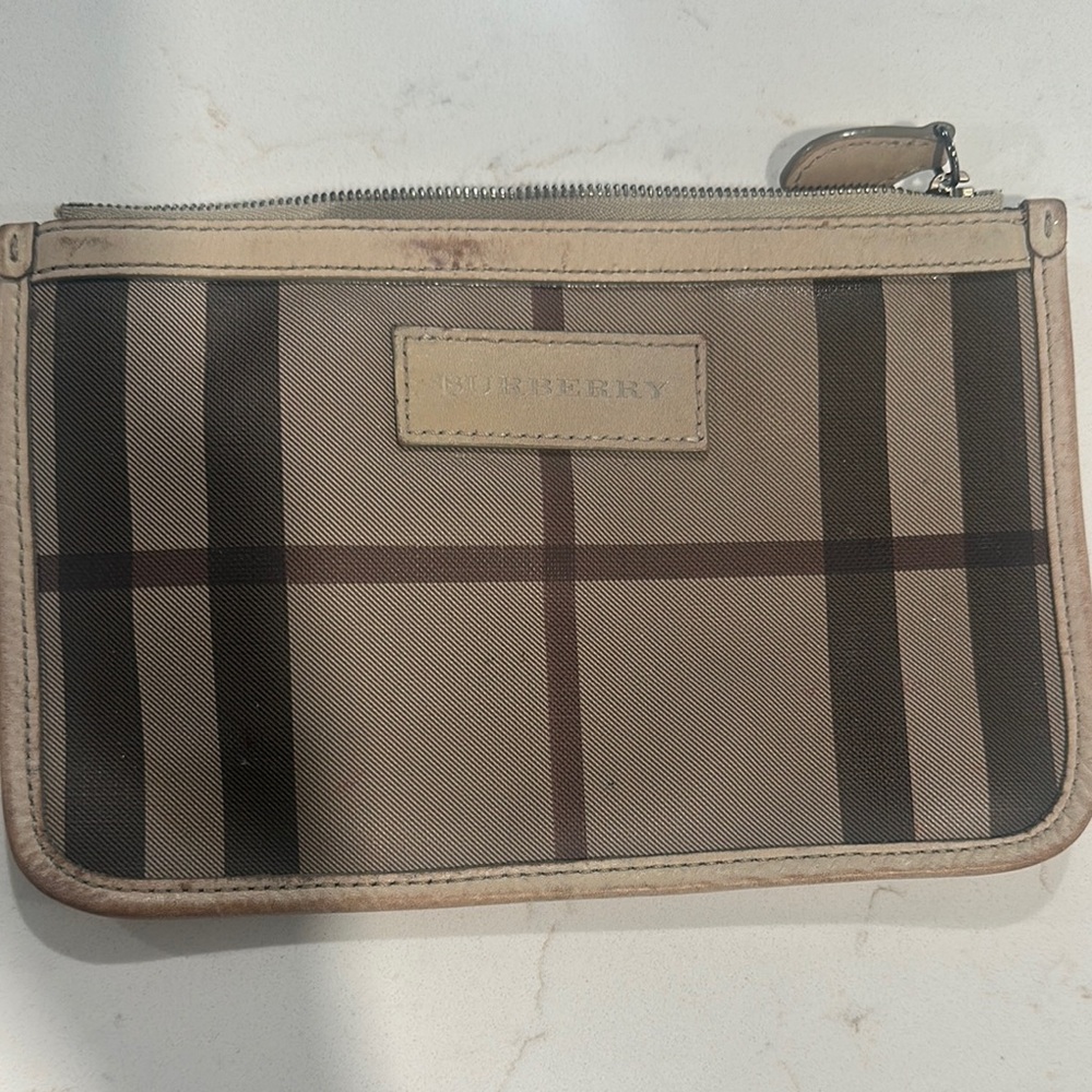 Burberry Tan and Brown Plaid Wristlet Clutch